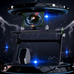 Ergonomischer Gaming Tisch Gaming Desk Computertisch mit Getränkehalter Schwarz 115 x 60 x 76 cm