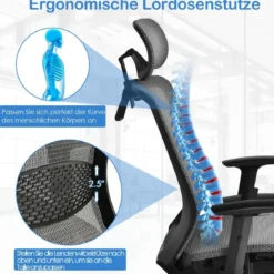 Ergonomischer Netz-Bürostuhl Computerstuhl Drehstuhl auf Rollen 68 x 68 x 114,5-124,5 cm Grau
