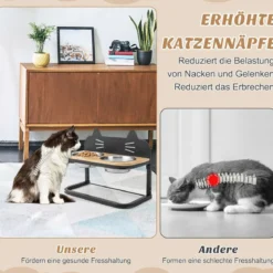 Erhöhte Futterstation für Katzen & kleine bis mittelgroße Hunde 3-fach höhenverstellbarer Napfständer