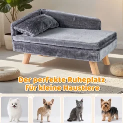 Erhöhtes Haustierbett für mittelgroße & kleine Haustiere Hundesofa mit abnehmbarem gepolstertem Kissen Grau