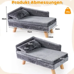 Erhöhtes Haustierbett für mittelgroße & kleine Haustiere Hundesofa mit abnehmbarem gepolstertem Kissen Grau