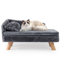 Erhöhtes Haustierbett für mittelgroße & kleine Haustiere Hundesofa mit abnehmbarem gepolstertem Kissen Grau