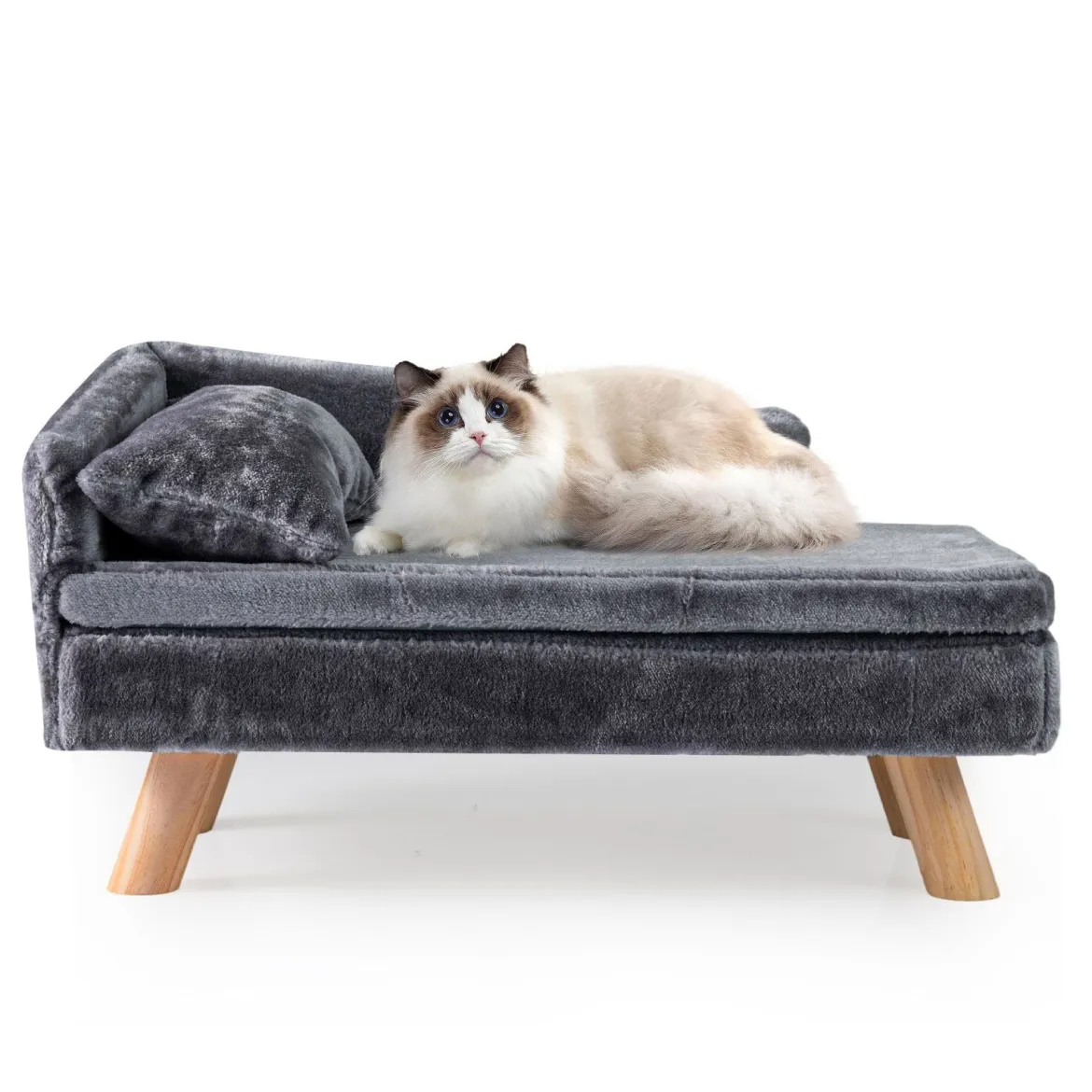 Erhöhtes Haustierbett für mittelgroße & kleine Haustiere Hundesofa mit abnehmbarem gepolstertem Kissen Grau