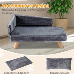 Erhöhtes Haustierbett für mittelgroße & kleine Haustiere Hundesofa mit abnehmbarem gepolstertem Kissen Grau