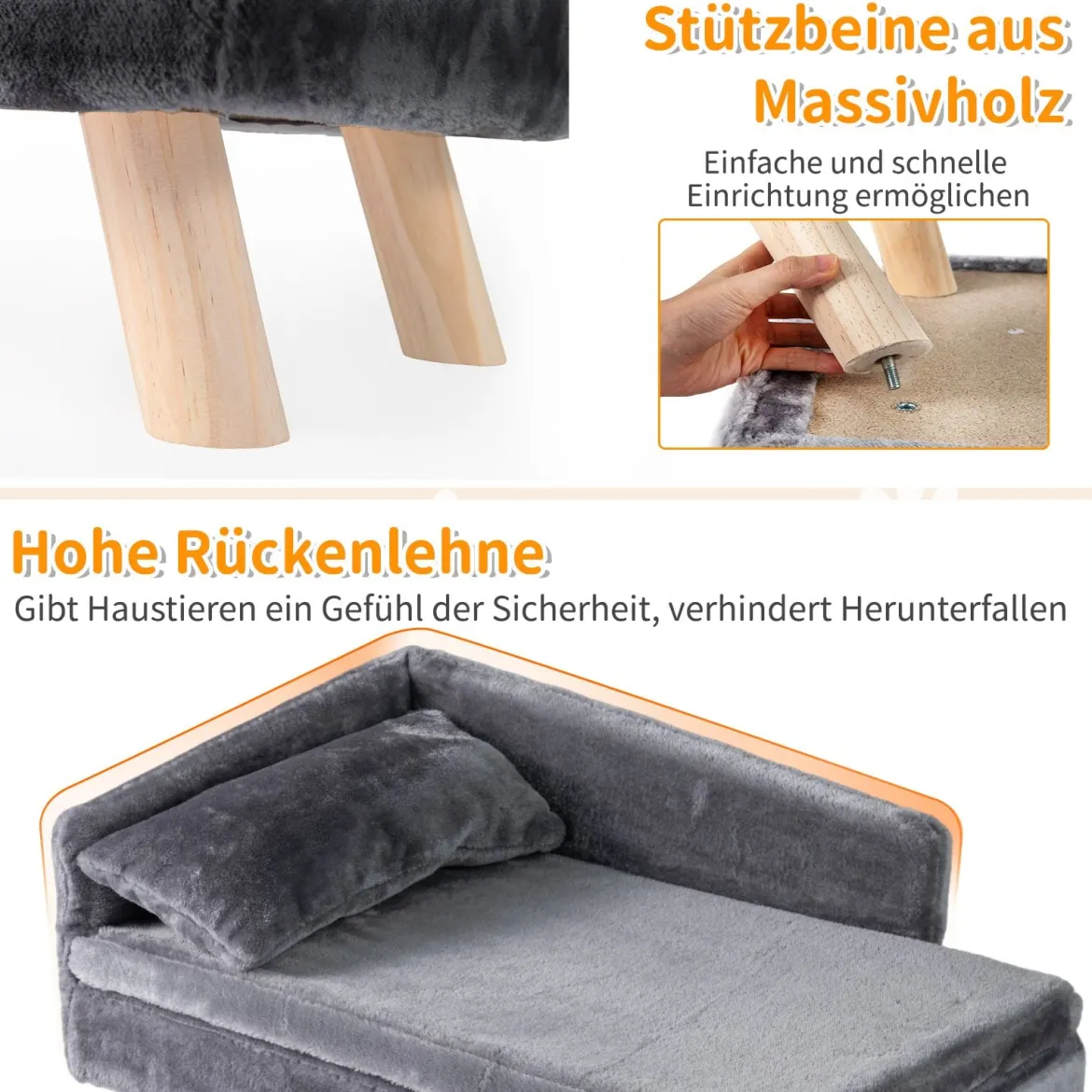 Erhöhtes Haustierbett für mittelgroße & kleine Haustiere Hundesofa mit abnehmbarem gepolstertem Kissen Grau