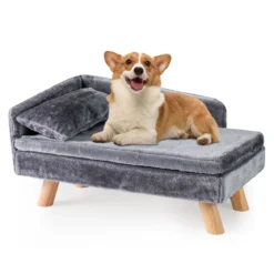 Erhöhtes Haustierbett für mittelgroße & kleine Haustiere Hundesofa mit abnehmbarem gepolstertem Kissen Grau