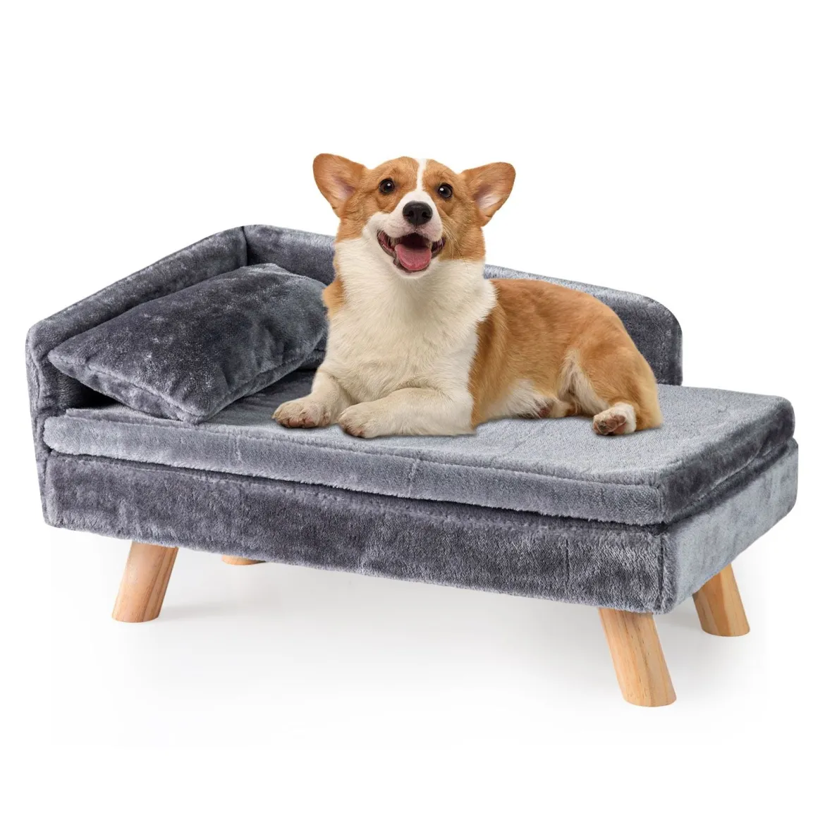 Erhöhtes Haustierbett für mittelgroße & kleine Haustiere Hundesofa mit abnehmbarem gepolstertem Kissen Grau