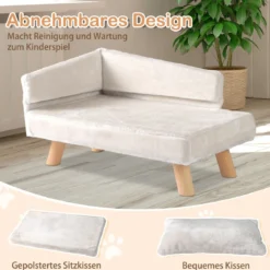 Erhöhtes Haustierbett für mittelgroße & kleine Haustiere Hundesofa mit abnehmbarem gepolstertem Kissen & Kopfkissen Weiß