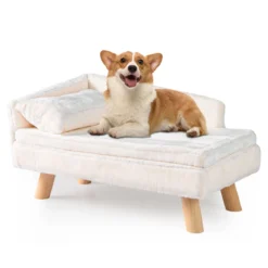 Erhöhtes Haustierbett für mittelgroße & kleine Haustiere Hundesofa mit abnehmbarem gepolstertem Kissen & Kopfkissen Weiß