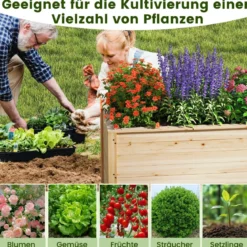 Erhöhtes Hochbeet Holz Gartenbeet tief Pflanzkasten mit offenem Boden 100 x 64 x 65,5 cm Natur