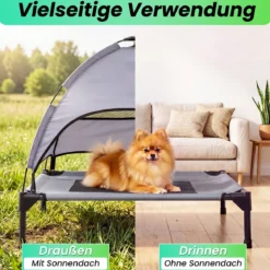 Erhöhtes Hundebett mit Baldachin Wetterfeste Hundeliege mit Abnehmbare Sonnendach 78,5 x 63 x 70 cm