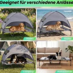 Erhöhtes Hundebett mit Baldachin Wetterfeste Hundeliege mit Abnehmbare Sonnendach 122,5 x 91 x 95 cm