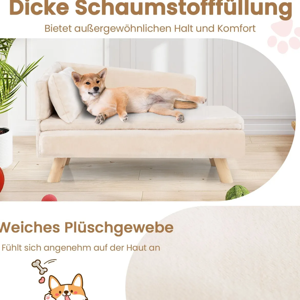 Erhöhtes Hundesofa für mittelgroße & kleine Hunde Welpen Katzen und Kätzchen Hundecouch Weiß