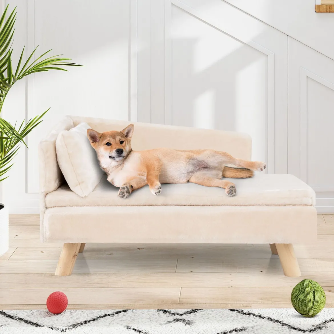 Erhöhtes Hundesofa für mittelgroße & kleine Hunde Welpen Katzen und Kätzchen Hundecouch Weiß