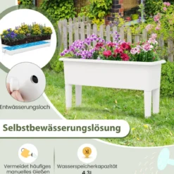 2er Hochbeet Gartenbeet aus Kunststoff 29 L Pflanzkasten mit abnehmbaren Beinen & Drainageloch Weiß