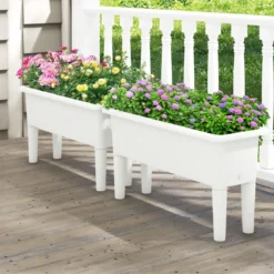 2er Hochbeet Gartenbeet aus Kunststoff 29 L Pflanzkasten mit abnehmbaren Beinen & Drainageloch Weiß