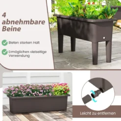 2er Hochbeet Gartenbeet aus Kunststoff 29 L Pflanzkasten mit abnehmbaren Beinen & Drainageloch Kaffee