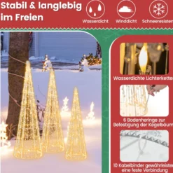 3er LED Weihnachtsbaum Kegelform mit Lichterkette & Sternschnüren Beleuchtete Weihnachtsdeko