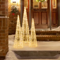 3er LED Weihnachtsbaum Kegelform mit Lichterkette & Sternschnüren Beleuchtete Weihnachtsdeko
