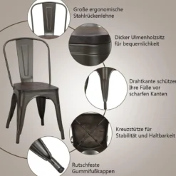 4er Metallstuhl Esszimmerstuhl mit Rückenlehne & Metallkonstruktion Bistrohstuhl Barstuhl Bronze