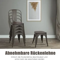 4er Metallstuhl Esszimmerstuhl mit Rückenlehne & Metallkonstruktion Bistrohstuhl Barstuhl Bronze