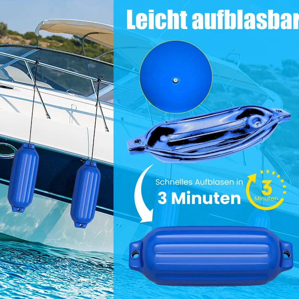4er-Pack Bootsfender zum Andocken Gerippte Bootsstoßdämpfer Blau