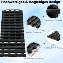 2er-Pack Reifen-Traktionsmatten mit Tasche Notfall-Traktionshilfe Schwarz 61,5 x 21 x 2,8 cm