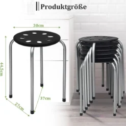 6er-Pack Stapelbare Metallhocker Runder Sitz Hocker 30 x 30 x 44,5 cm Schwarz + Silber