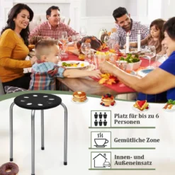 6er-Pack Stapelbare Metallhocker Runder Sitz Hocker 30 x 30 x 44,5 cm Schwarz + Silber