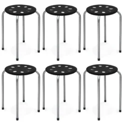 6er-Pack Stapelbare Metallhocker Runder Sitz Hocker 30 x 30 x 44,5 cm Schwarz + Silber