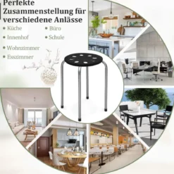 6er-Pack Stapelbare Metallhocker Runder Sitz Hocker 30 x 30 x 44,5 cm Schwarz + Silber
