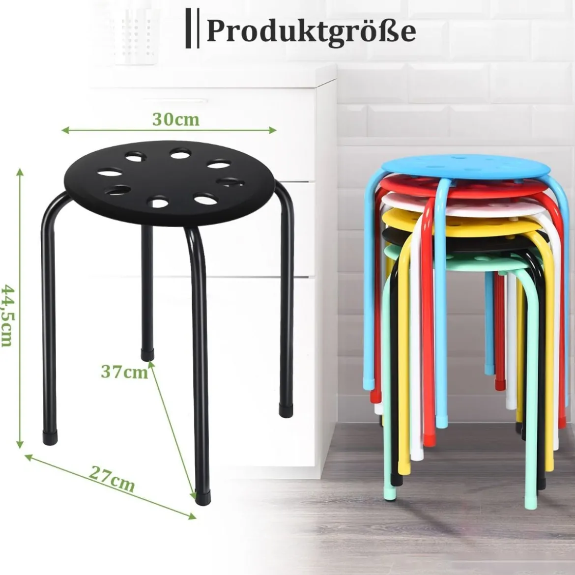6er-Pack Stapelbare Metallhocker Sortierte Farben Hocker für Kinder 30 x 30 x 44,5 cm Bunt