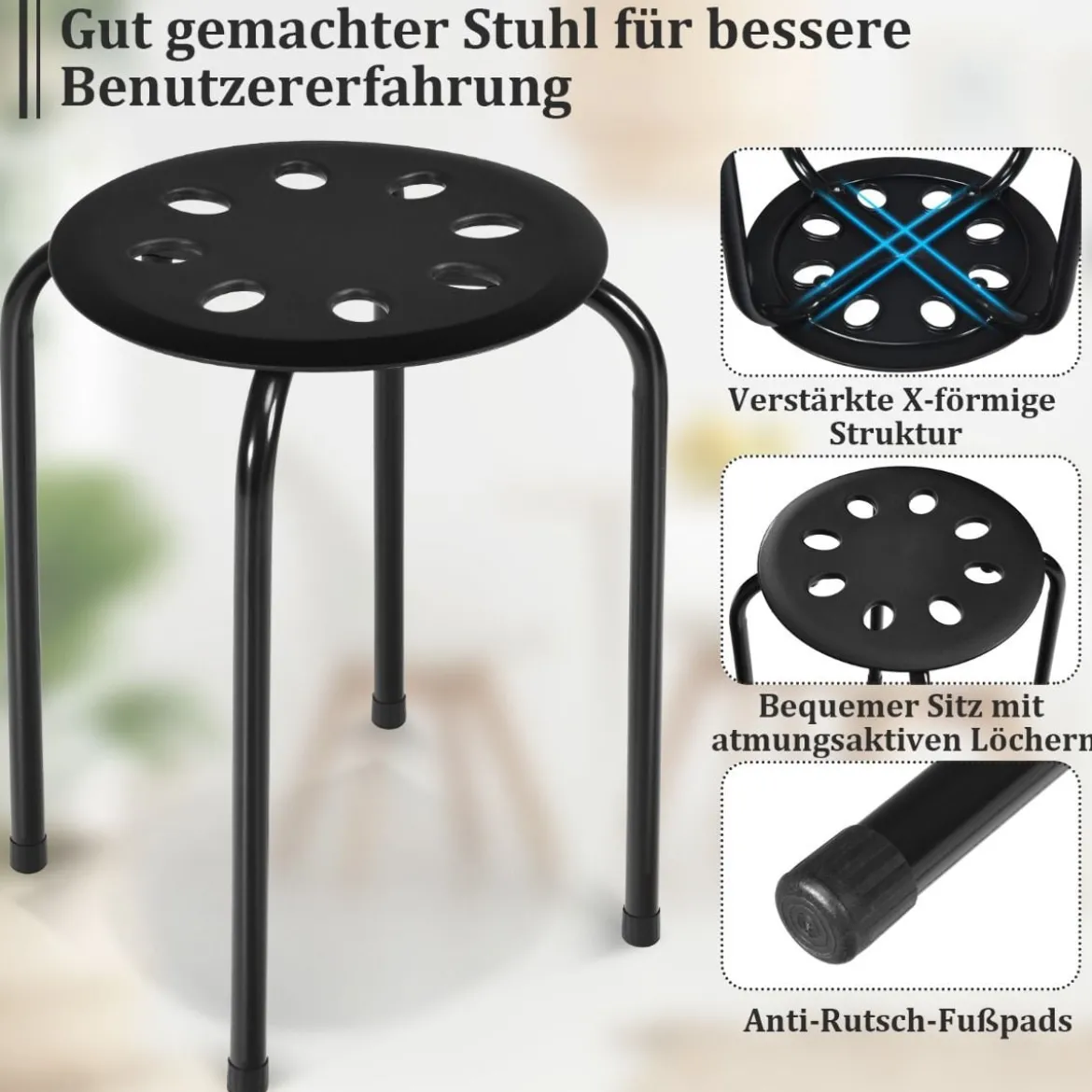 6er-Pack Stapelbare Metallhocker Sortierte Farben Hocker für Kinder 30 x 30 x 44,5 cm Bunt