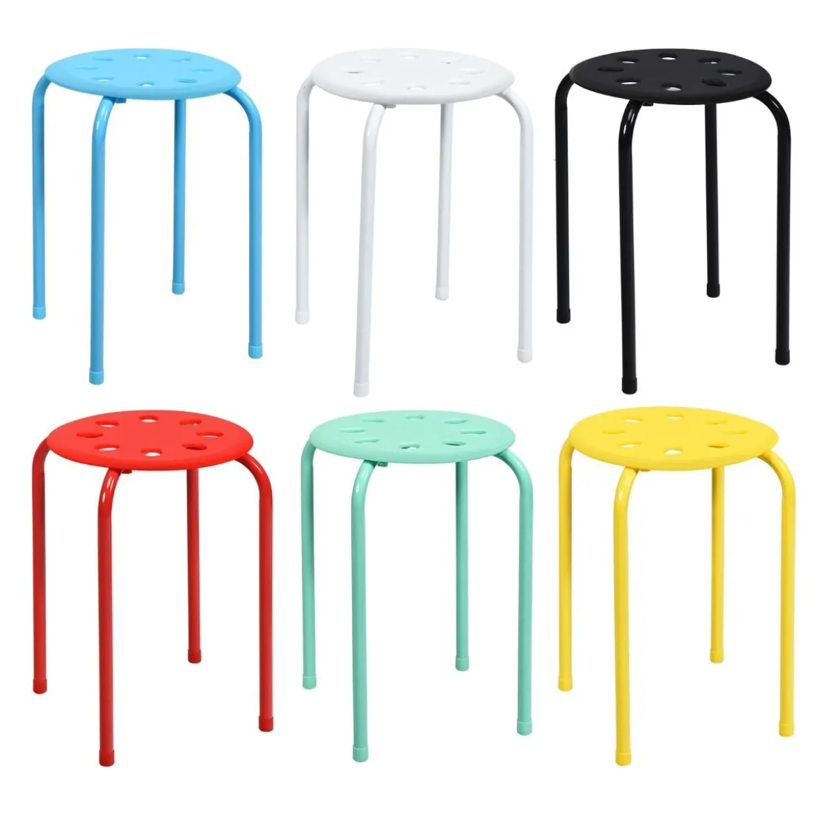 6er-Pack Stapelbare Metallhocker Sortierte Farben Hocker für Kinder 30 x 30 x 44,5 cm Bunt