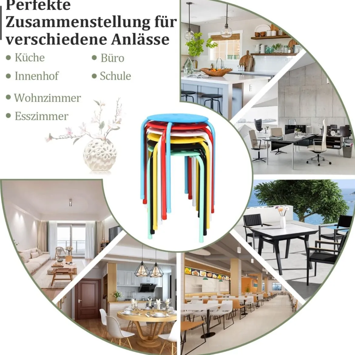 6er-Pack Stapelbare Metallhocker Sortierte Farben Hocker für Kinder 30 x 30 x 44,5 cm Bunt