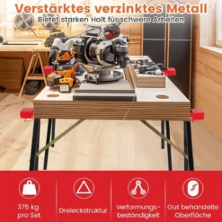 2er-Pack tragbare Sägeböcke galvanisierter Metall-Arbeitsbock mit rutschfester Oberseite Schwarz + Orange