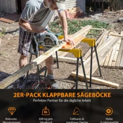 2er-Pack Zusammenklappbare Sägeböcke Kompaktes Elektrowerkzeug-Ständerpaket 92 x 48 x 74 cm