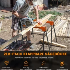 2er-Pack zusammenklappbare Sägeböcke kompaktes Elektrowerkzeug-Ständerpaket Orange