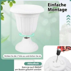 2er Pflanzkübel Blumentöpfe Pflanzgefäße mit Sockelbasis & Abflussloch 46,5 cm Hoch Weiß