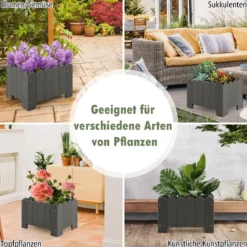 2er Pflanzkübel wetterfest Blumenkübel HDPE Garten Blumenkasten rechteckig 45 x 32 x 30 cm Grau