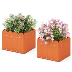 2er Pflanzkübel wetterfest Blumenkübel HDPE Garten Blumenkasten rechteckig 32 x 30 x 25 cm Orange