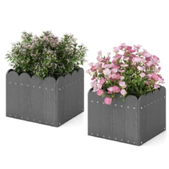 2er Pflanzkübel wetterfest Blumenkübel HDPE Garten Blumenkasten rechteckig 32 x 30 x 25 cm Grau