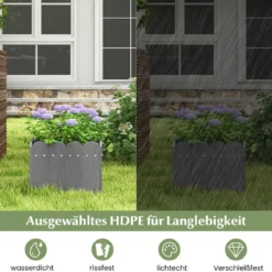2er Pflanzkübel wetterfest Blumenkübel HDPE Garten Blumenkasten rechteckig 32 x 30 x 25 cm Grau