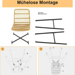 2er-Set aus 104 cm Hohen Rattan-Barhockern 56 x 49 x 104 cm Gelb und Schwarz