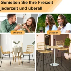 2er-Set aus 104 cm Hohen Rattan-Barhockern 56 x 49 x 104 cm Gelb und Schwarz