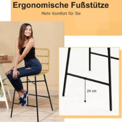 2er-Set aus 104 cm Hohen Rattan-Barhockern 56 x 49 x 104 cm Gelb und Schwarz
