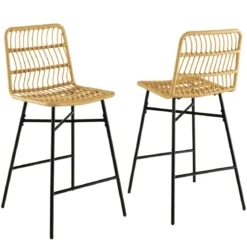 2er-Set aus 104 cm Hohen Rattan-Barhockern 56 x 49 x 104 cm Gelb und Schwarz