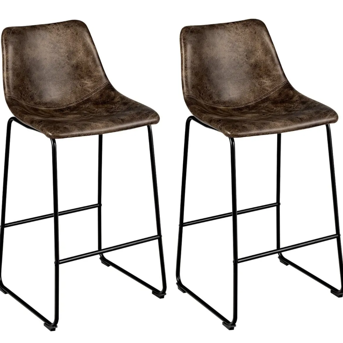 2 er Set Barhocker aus Holz mit Rücklehne Tresenhocker mit Metallbeinen & Fußstütze Sitzhöhe 75 cm Gold