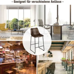 2 er Set Barhocker aus Holz mit Rücklehne Tresenhocker mit Metallbeinen & Fußstütze Sitzhöhe 75 cm Gold