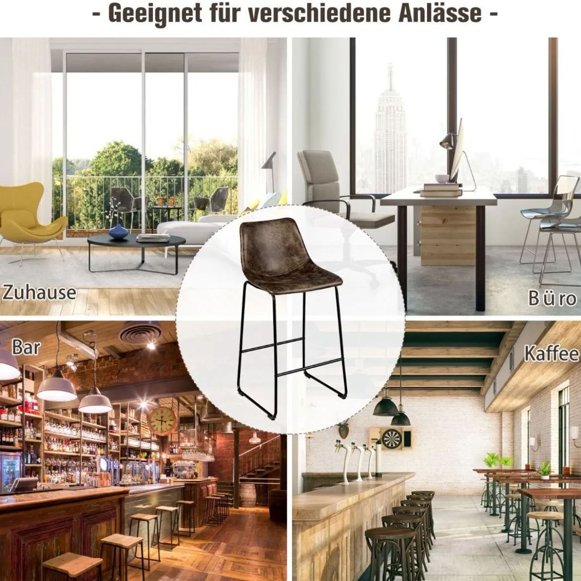 2 er Set Barhocker aus Holz mit Rücklehne Tresenhocker mit Metallbeinen & Fußstütze Sitzhöhe 75 cm Gold